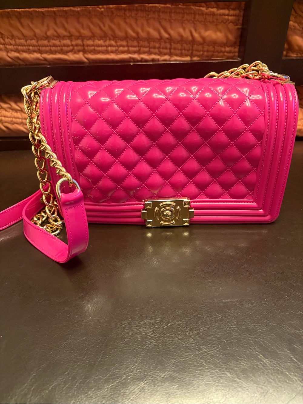 Hot Pink Quilted Chain Shoulder Bag - Unbranded
